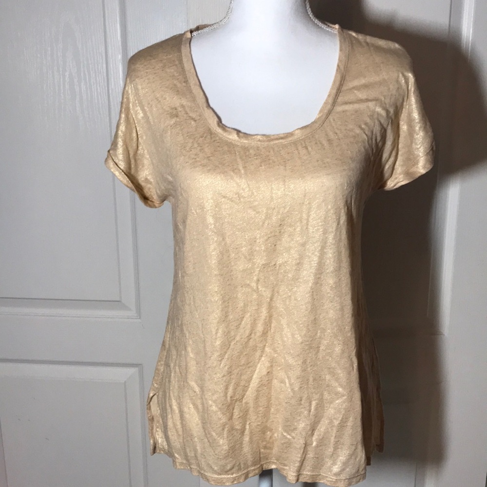 Lilly Pulitzer Metallic Gold Top Linen M EUC